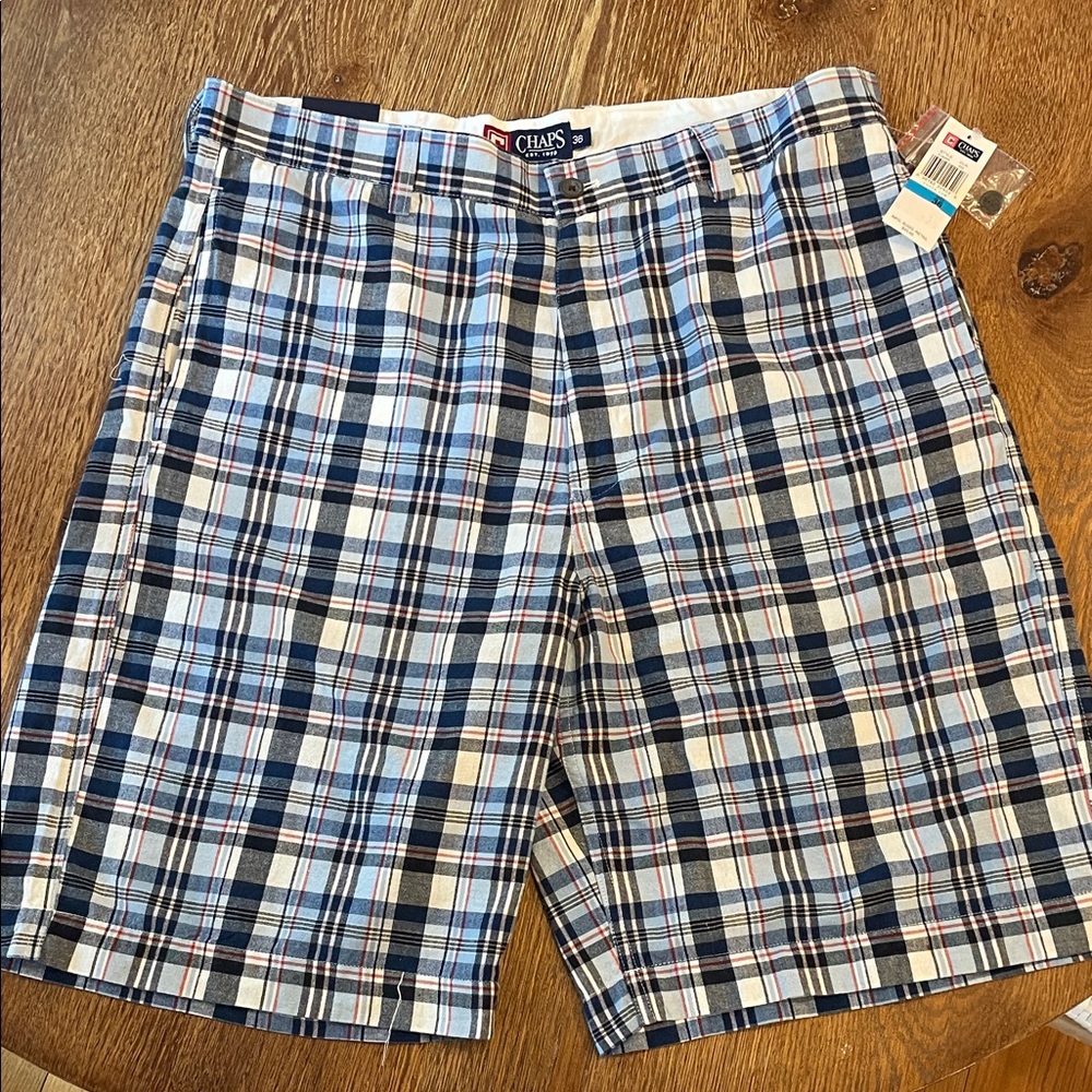 Chaps Men’s Navy and White Plaid Cotton Shorts